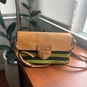 Prada Striped Canvas & Leather Shoulder Bag – Brown & Green